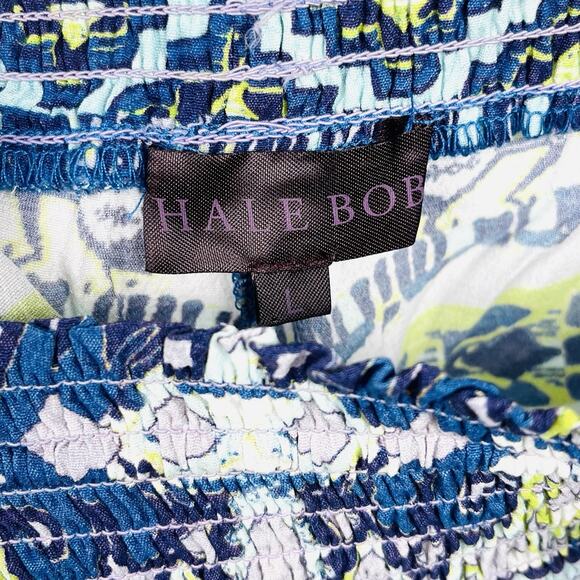 NWT Hale Bob Printed Blue Green Smocked Drawstring Elastic Waist Shorts Large - Picture 6 of 6